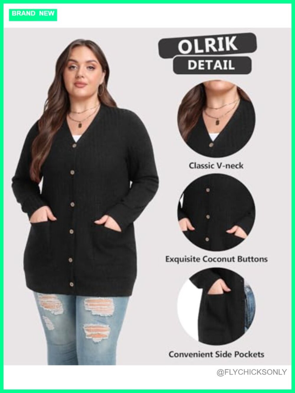 Plus Size Ribbed Button Down Cardigan Fall Winter - Picture 4 of 6
